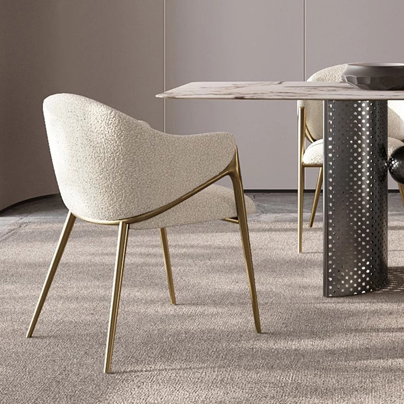 Modern Lambswool Curved Dining Chair With Armrest — Gray