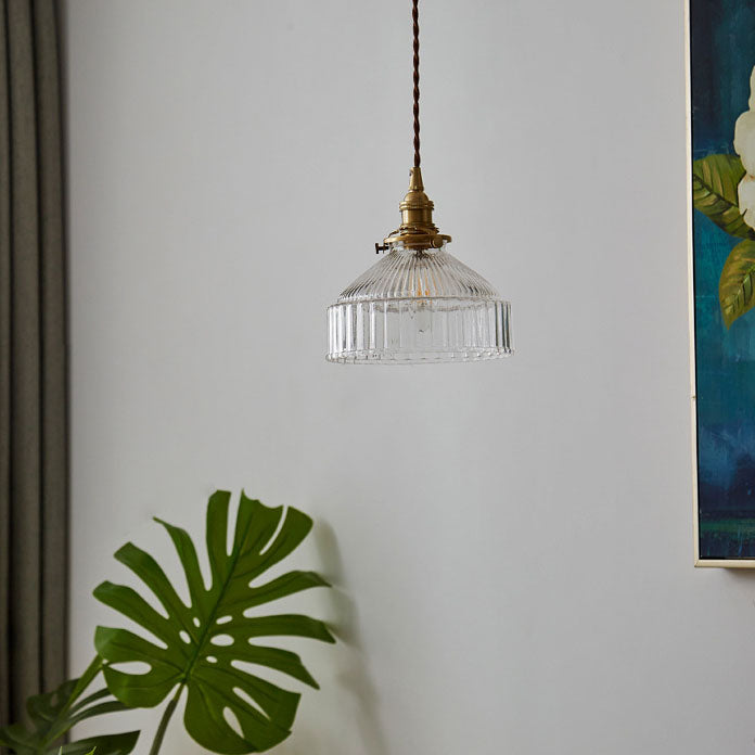 Scandinavian Round Striped Glass Brass Pendant Light