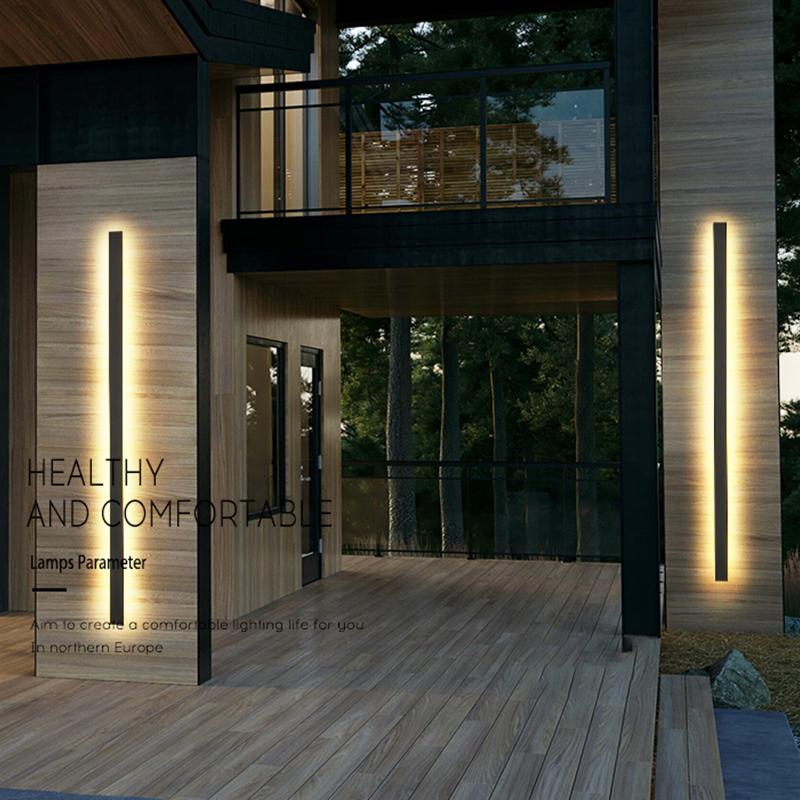 Waterproof Long Strip LED Wall Lamp Outdoor Wall Lights Black Porch Lights-Lighom
