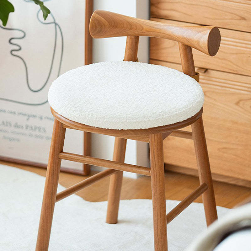 Modern Wood Lambswool Round Vanity Stool