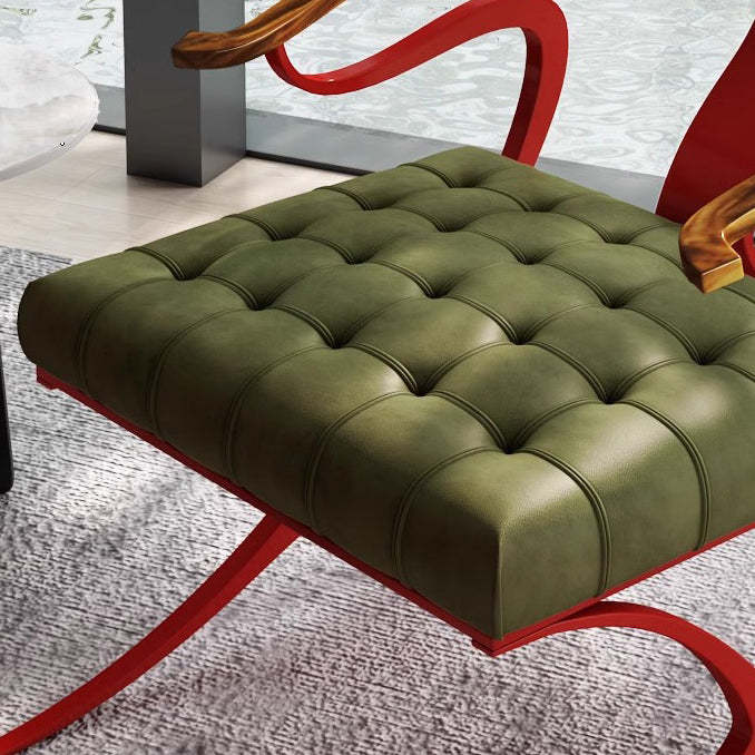 Retro Curved Wood Leather Armchair