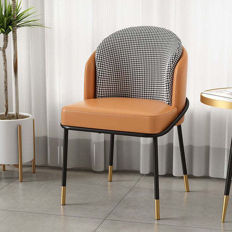 Nordic Leather Fabric Iron Wraparound Dining Chair — Gray & Blue - Fabric