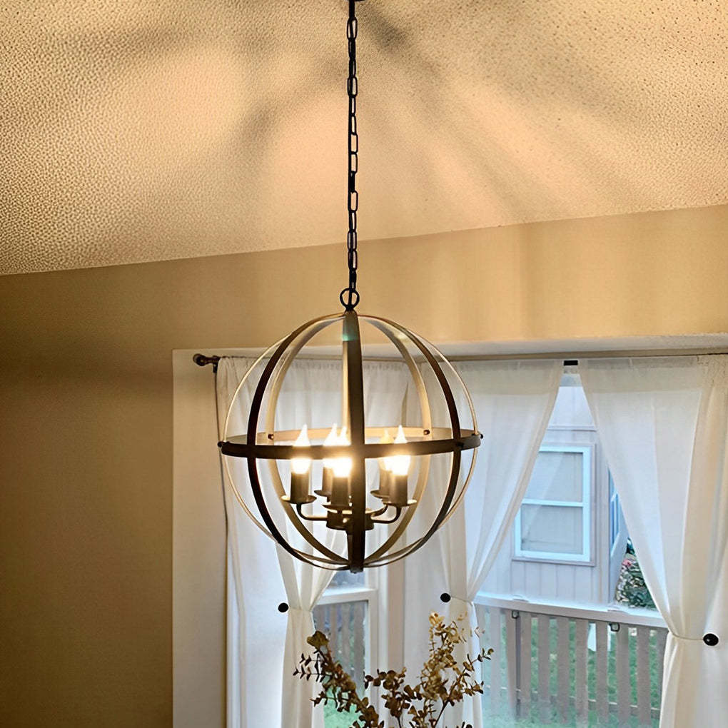 Iron Round Lantern Industrial Pendant Chandelier