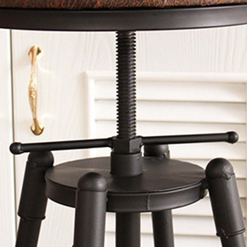 Vintage Round Wood Iron Bar Stool