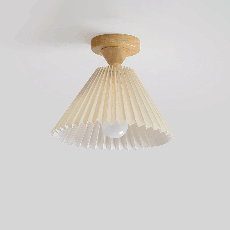 Japanese Log Pleated Umbrella Cone Ceiling Light