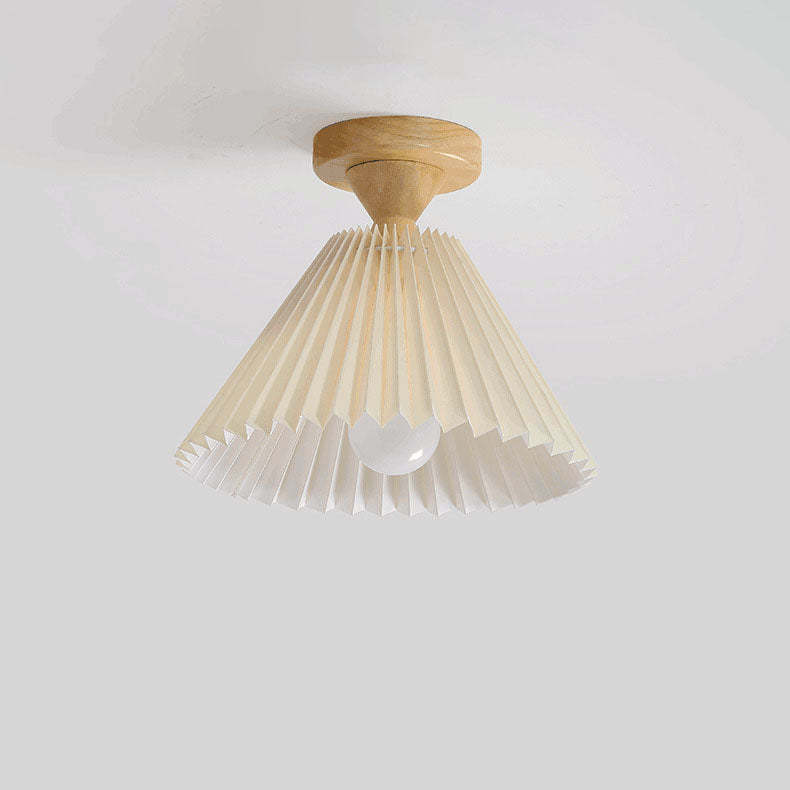 Japanese Log Pleated Umbrella Cone Ceiling Light