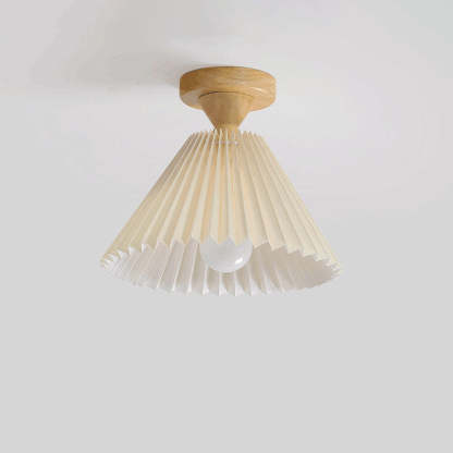 Japanese Log Pleated Umbrella Cone Ceiling Light