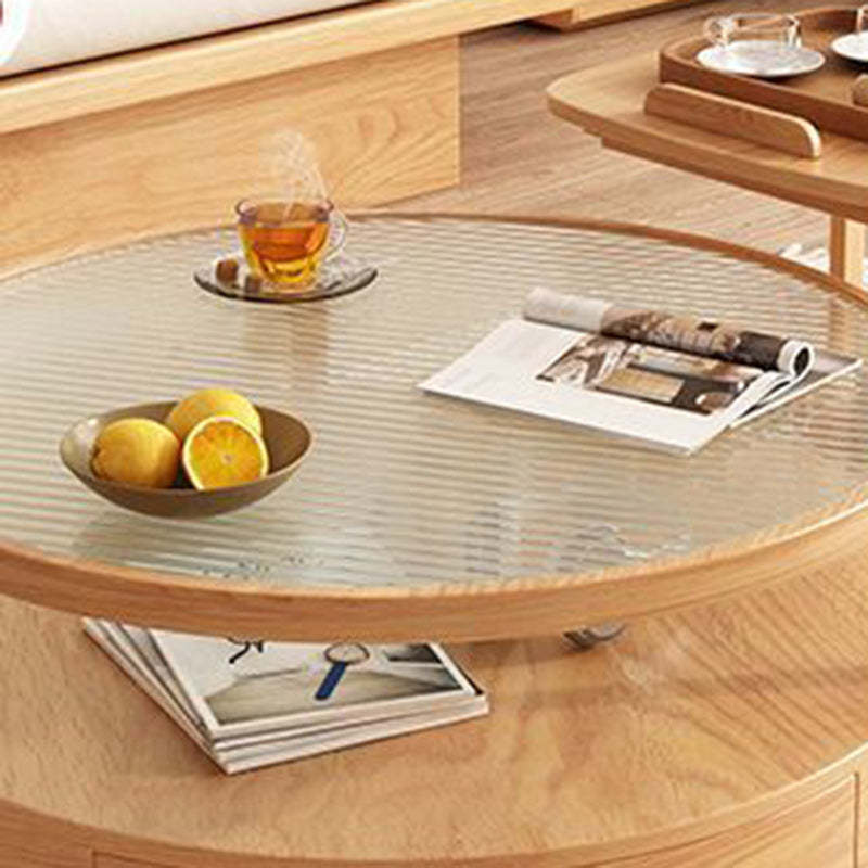 Japanese Glass Wood 2-Tier End Table