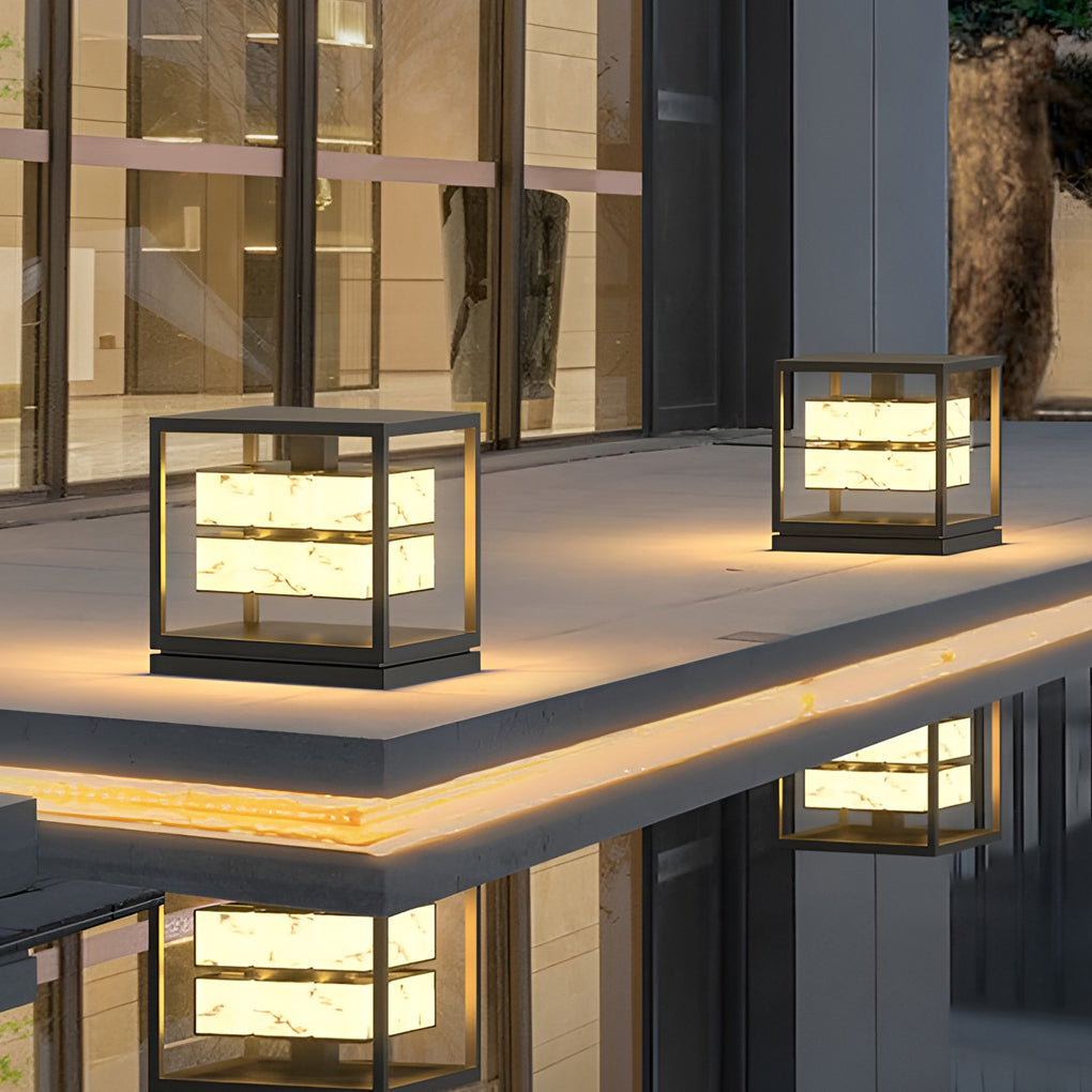 Black synthetic cap square outdoor post lights - industrial — 11" W / 1 Layer / Hardwired