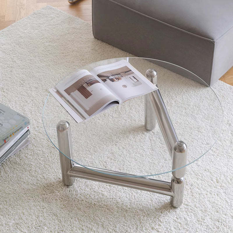Minimalist Cylinder Glass Steel Coffee Table