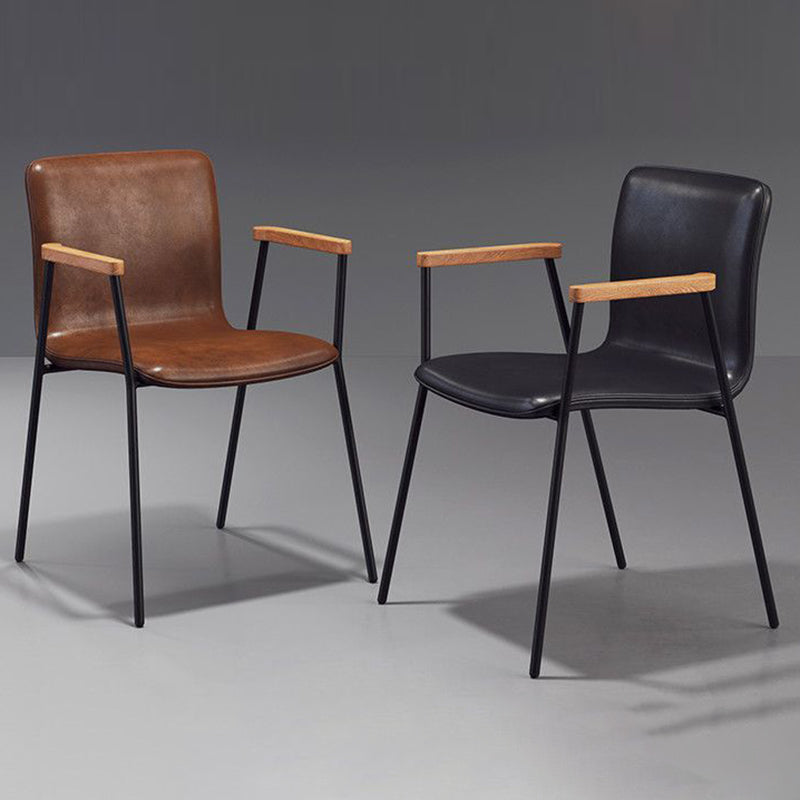 Faux Leather Upholstered Dining Chair — Gray Seat + Black Legs