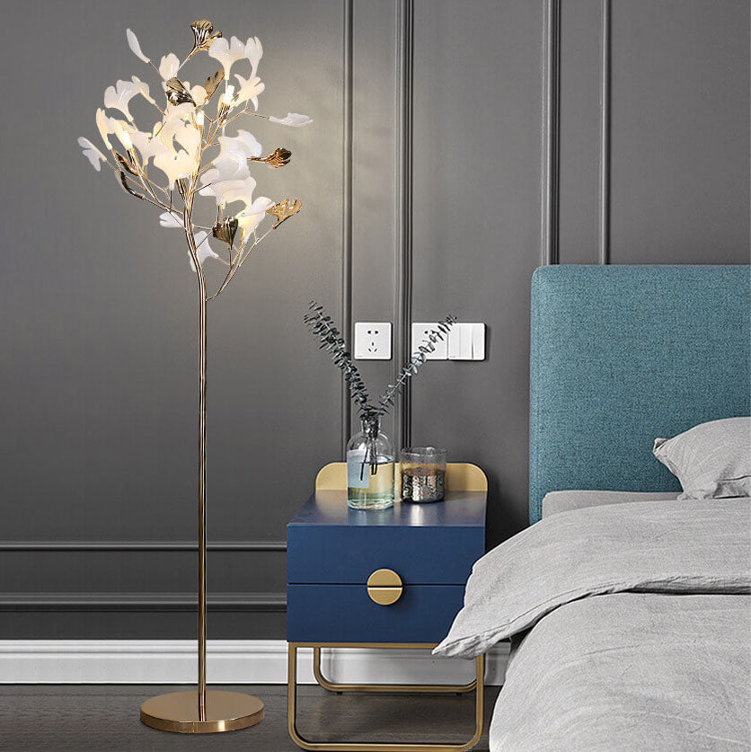 Nordic Romantic Ginkgo Leaf Iron 5-Light Floor Lamp — Marble / 110V-120V For US/CA