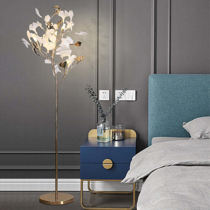 Nordic Romantic Ginkgo Leaf Iron 5-Light Floor Lamp — Marble / 110V-120V For US/CA