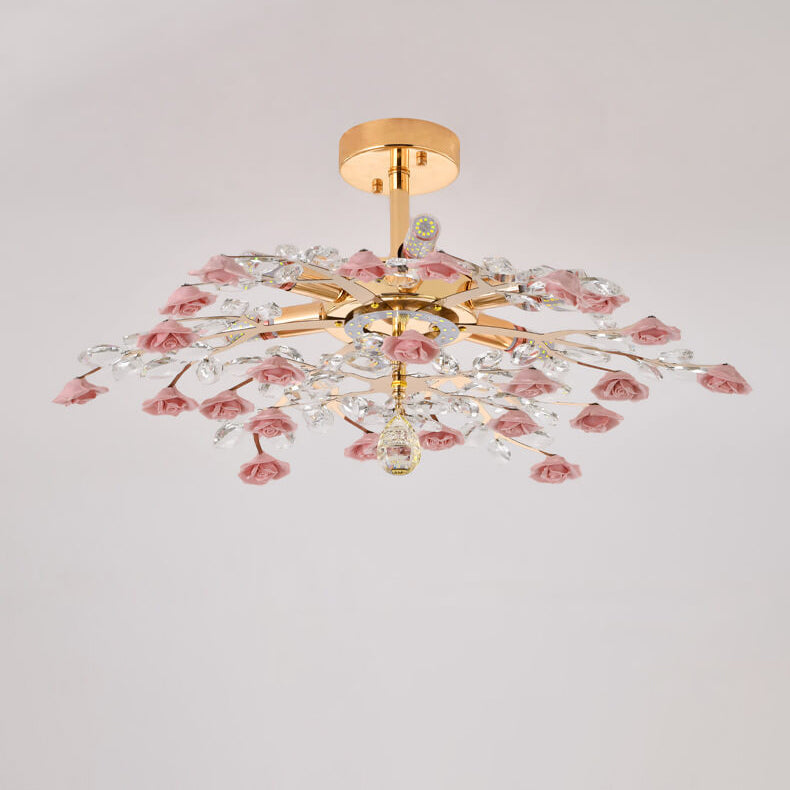 Modern Luxury Rose Iron Ceramic Crystal Chandelier