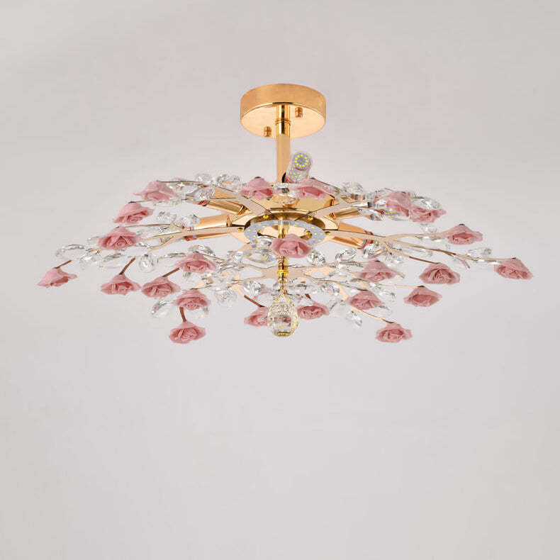 Modern Luxury Rose Iron Ceramic Crystal Chandelier