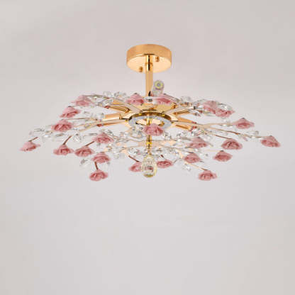Modern Luxury Rose Iron Ceramic Crystal Chandelier