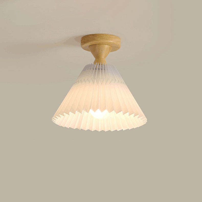 Japanese Log Pleated Umbrella Cone Ceiling Light