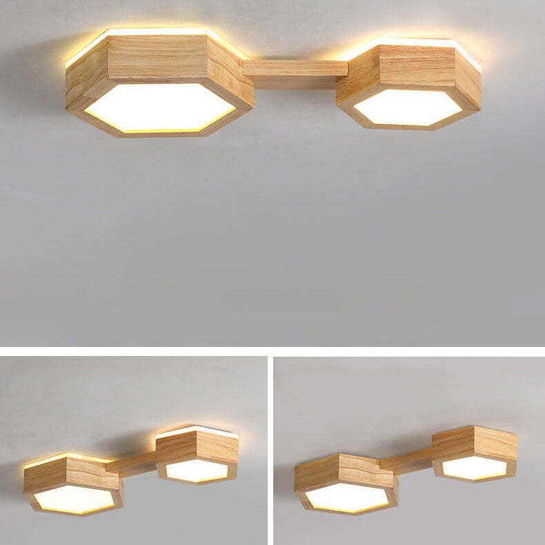Modern Wooden Hexagonal LED Flush Mount Light
