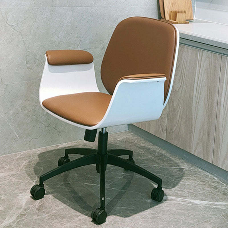 Contemporary Microfiber Leather Wood Grain Swivel Desk Chair