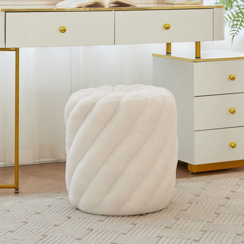 Scandinavian Lambswool Round Vanity Stool — White
