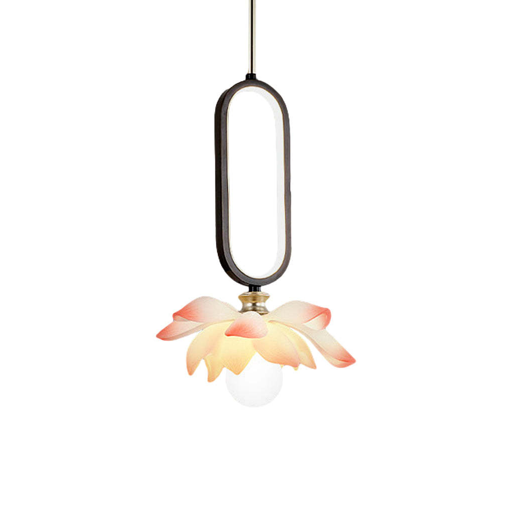 Lotus Flower Luminous Copper Oval Ring LED Pendant