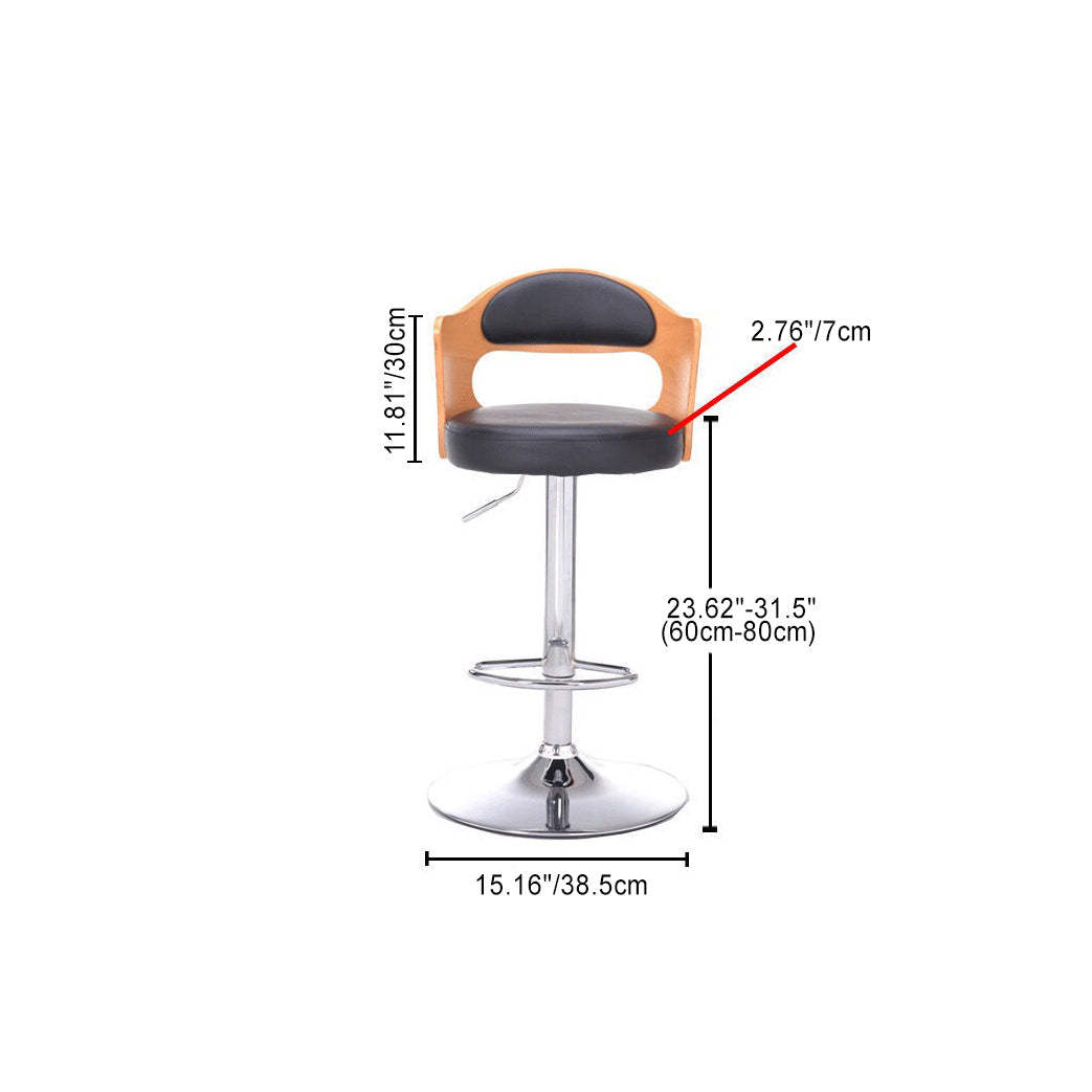 Contemporary Faux Leather Swivel Bar Stool — Log Color Backrest + White PU Leather Seat + Silver Base