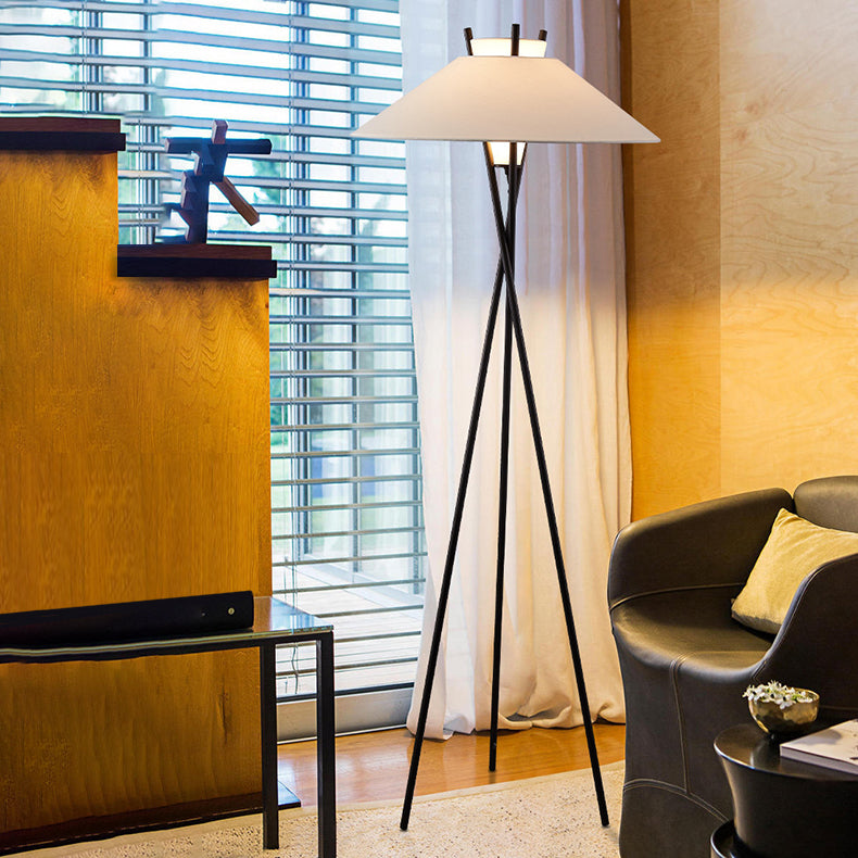 Semi-Tapered Fabric Iron Tripod Floor Lamp