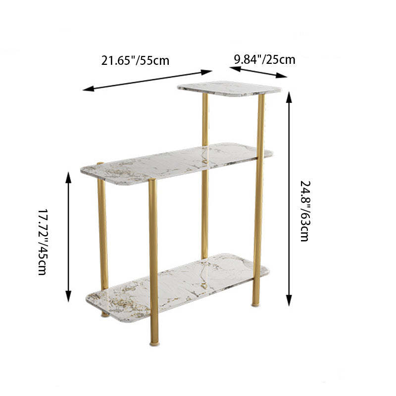 Scandinavian Rock Panel Steel 3-Tier Side Table — Glossy Italian Gray