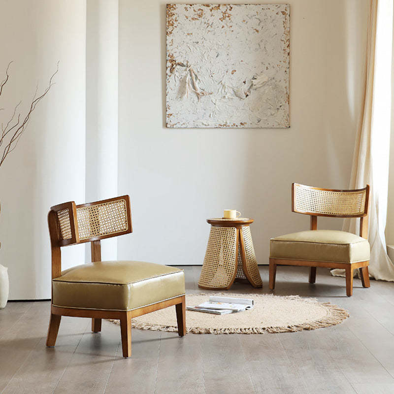 Nordic Curved Wood Rattan Leather Accent Chair