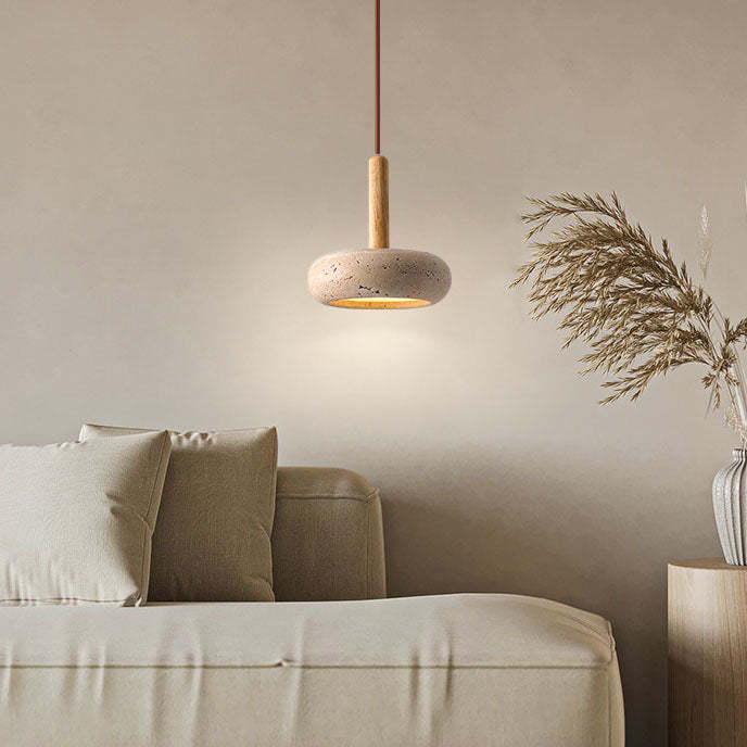 Japanese Wood Yellow Travertine LED Pendant