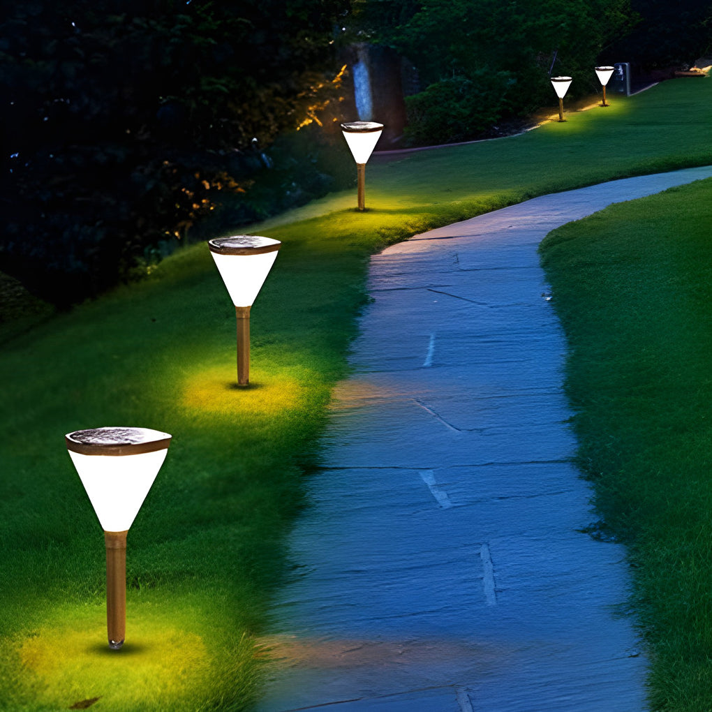 3.7V Cone Modern Solar Powered LED Path Light with Ground Insert or Mounting Base-Lighom