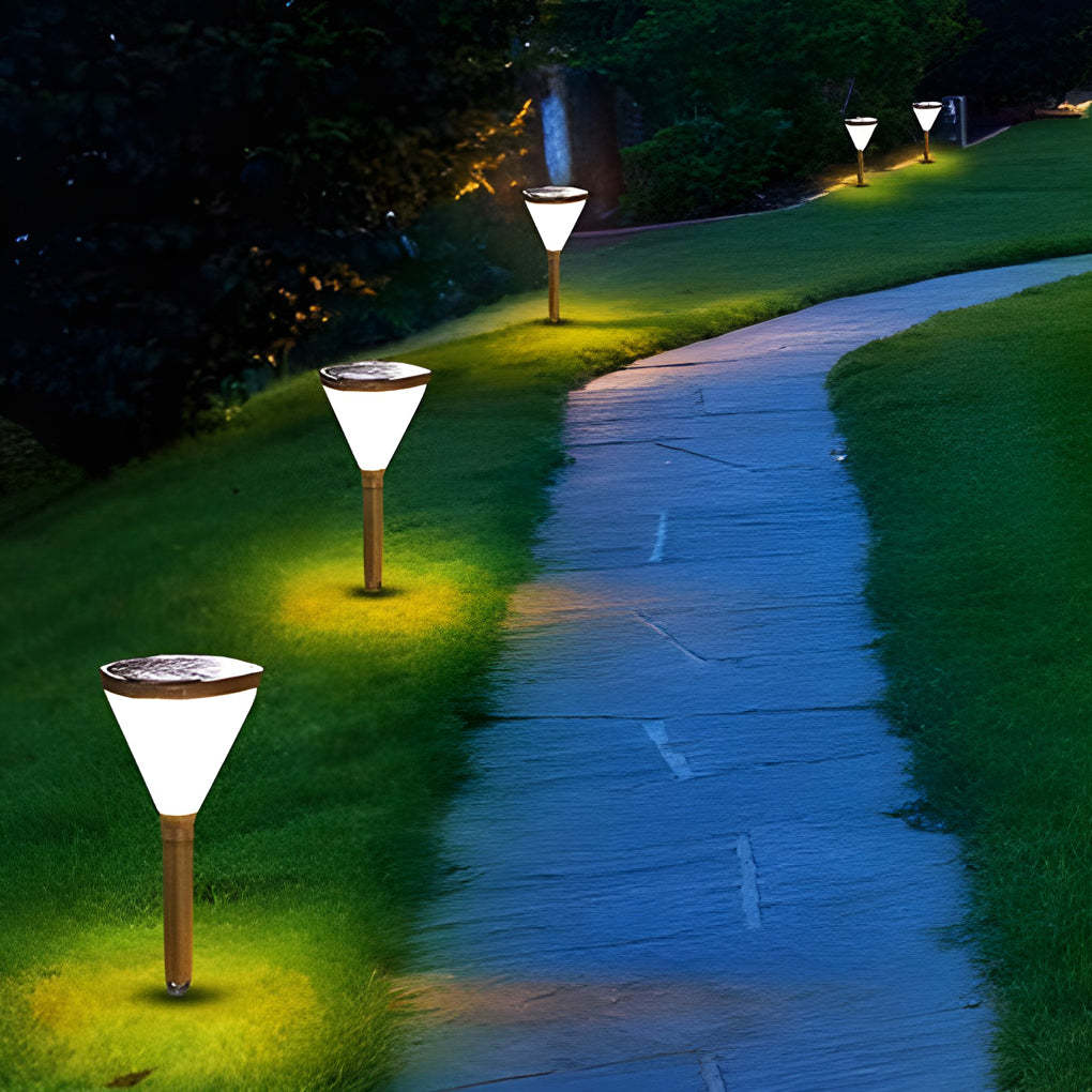 3.7V Cone Modern Solar Powered LED Path Light with Ground Insert or Mounting Base-Lighom
