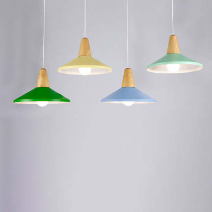 Minimalist Cone Trapezoid Iron Wood Pendant Light — Black / 110V-120V For US/CA