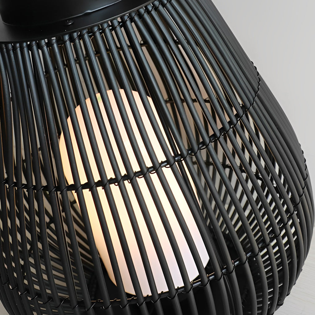 Portable Black Modern Iron Woven E27 Pillar Accent Outdoor Lantern-Lighom