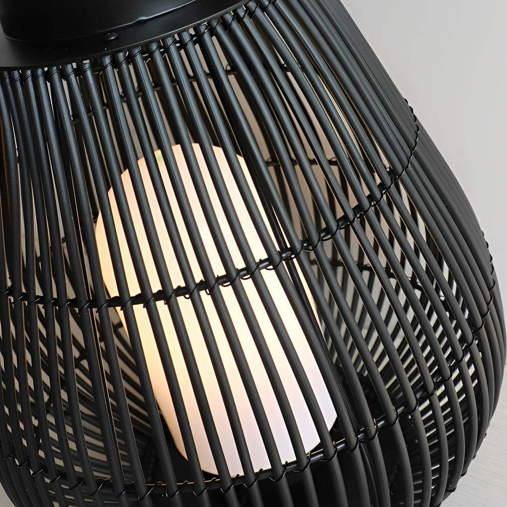 Portable Black Modern Iron Woven E27 Pillar Accent Outdoor Lantern-Lighom