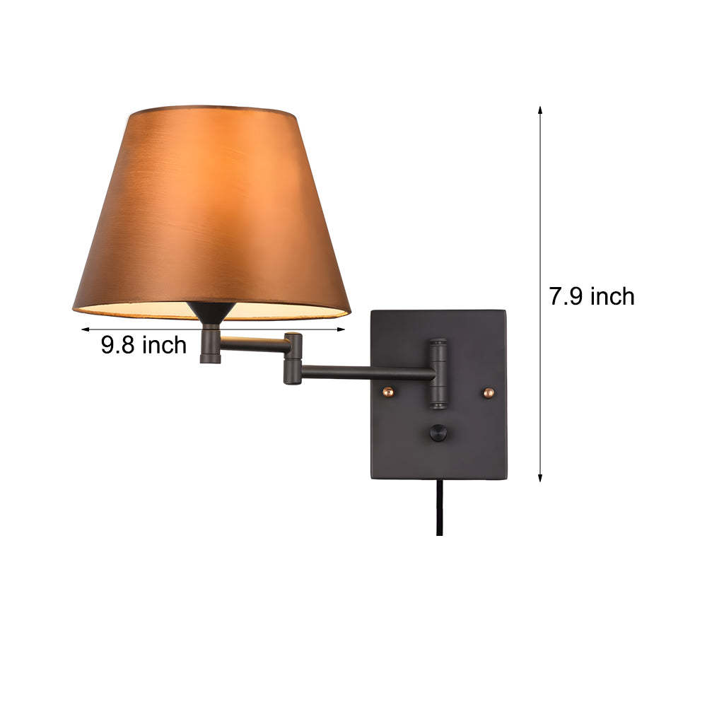 1-Light Linen/Brown/White Plug-In Swing Arm Wall Lamp with Linen Shade-Lighom