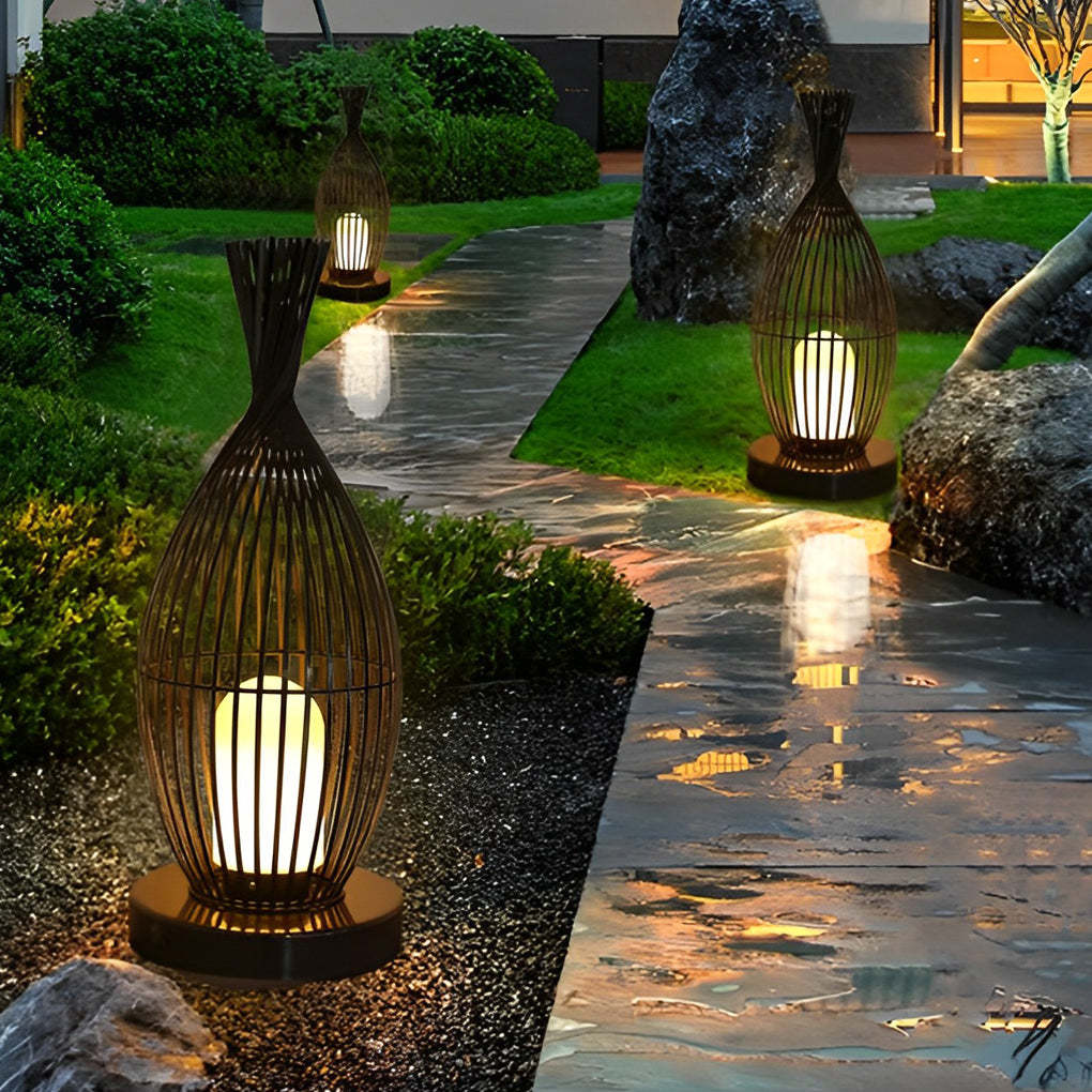Industrial Courtyard Caged LED Floor Lamp — Set of 4