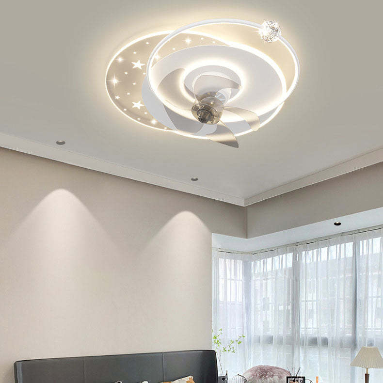 Contemporary Iron Acrylic Round LED Semi-Flush Fan Light