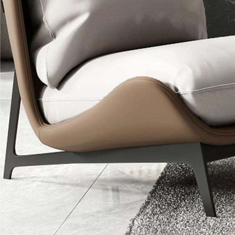 Scandinavian Leather Accent Chair With Footrest — With Footrest / Brown Chair & White Cushion