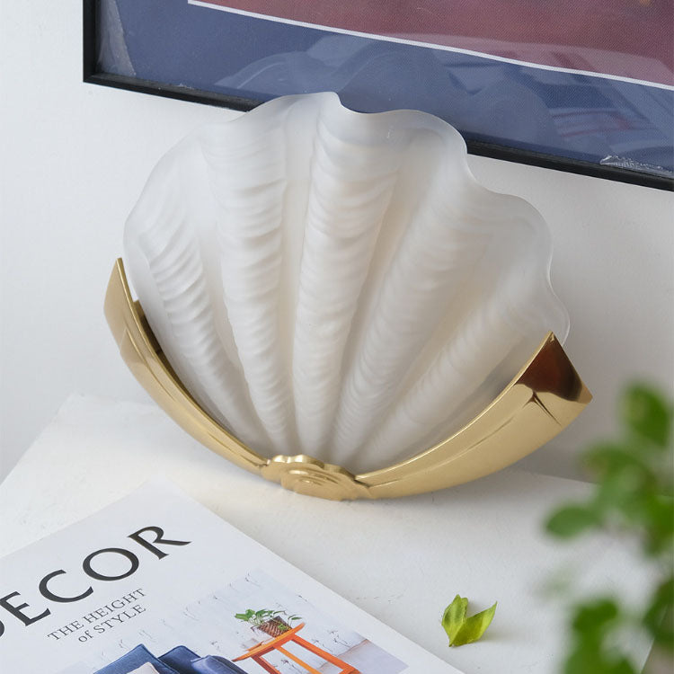 Art Deco Shell Brass Glass Wall Sconce