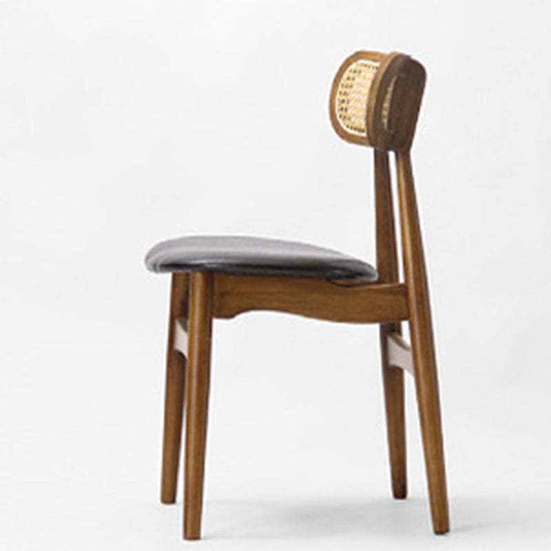Japanese Faux Leather Wood Splayed-Leg Dining Chair