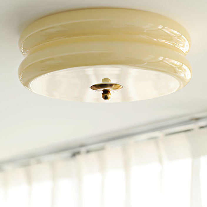 French Minimalist Cream Glass Round LED Flush Mount Light