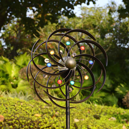 Vintage Iron Wind Spinner Garden Stake Lights - 2-Pack Solar Pathway Decor-Lighom