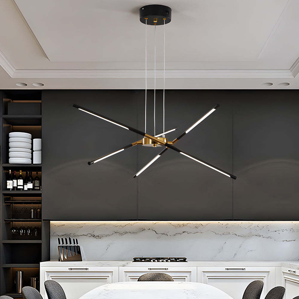 Modern Stepless Dimming Long Strip Sputnik — 3-Light / Black+Gold