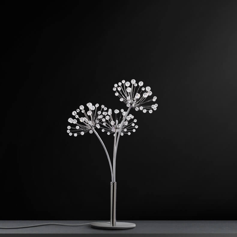 Nordic Dandelion Crystal Bead Iron 3-Light Table Lamp — Dimmer Switch / Warm Light (3000K) / 110V-120V For US/CA