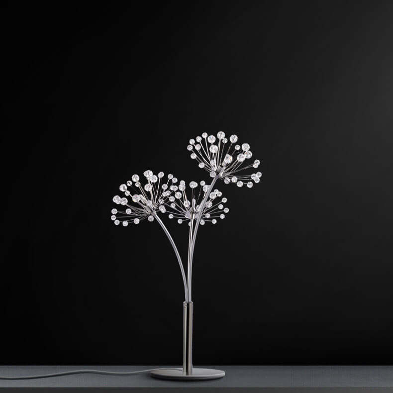 Nordic Dandelion Crystal Bead Iron 3-Light Table Lamp — Dimmer Switch / Warm Light (3000K) / 110V-120V For US/CA