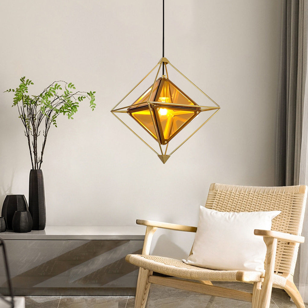 Lighom island geometric glass pendant lighting for bedroom — Gold & Smoke Gray