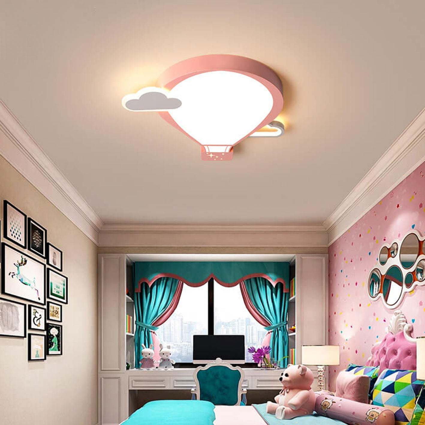 Cartoon Hot Air Balloon LED Kids Flush Mount Light