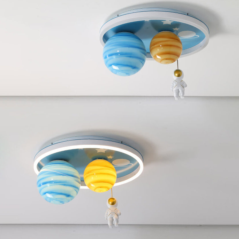 Astronaut Planet Round Kids Flush Mount Light