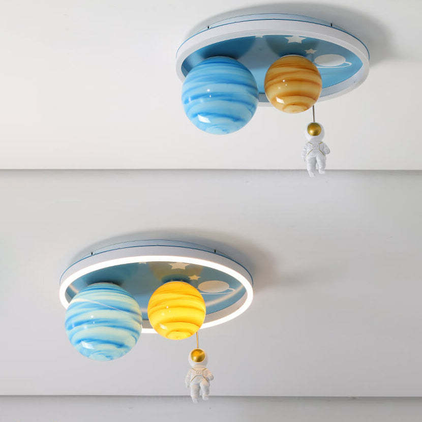 Astronaut Planet Round Kids Flush Mount Light